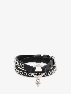 Women's Skull Ring Double Wrap Bracelet in Black
