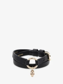 Women's Skull Ring Double Wrap Bracelet in Black