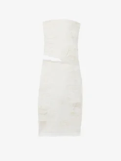 Women's Slashed Denim Strapless Dress in Ivory