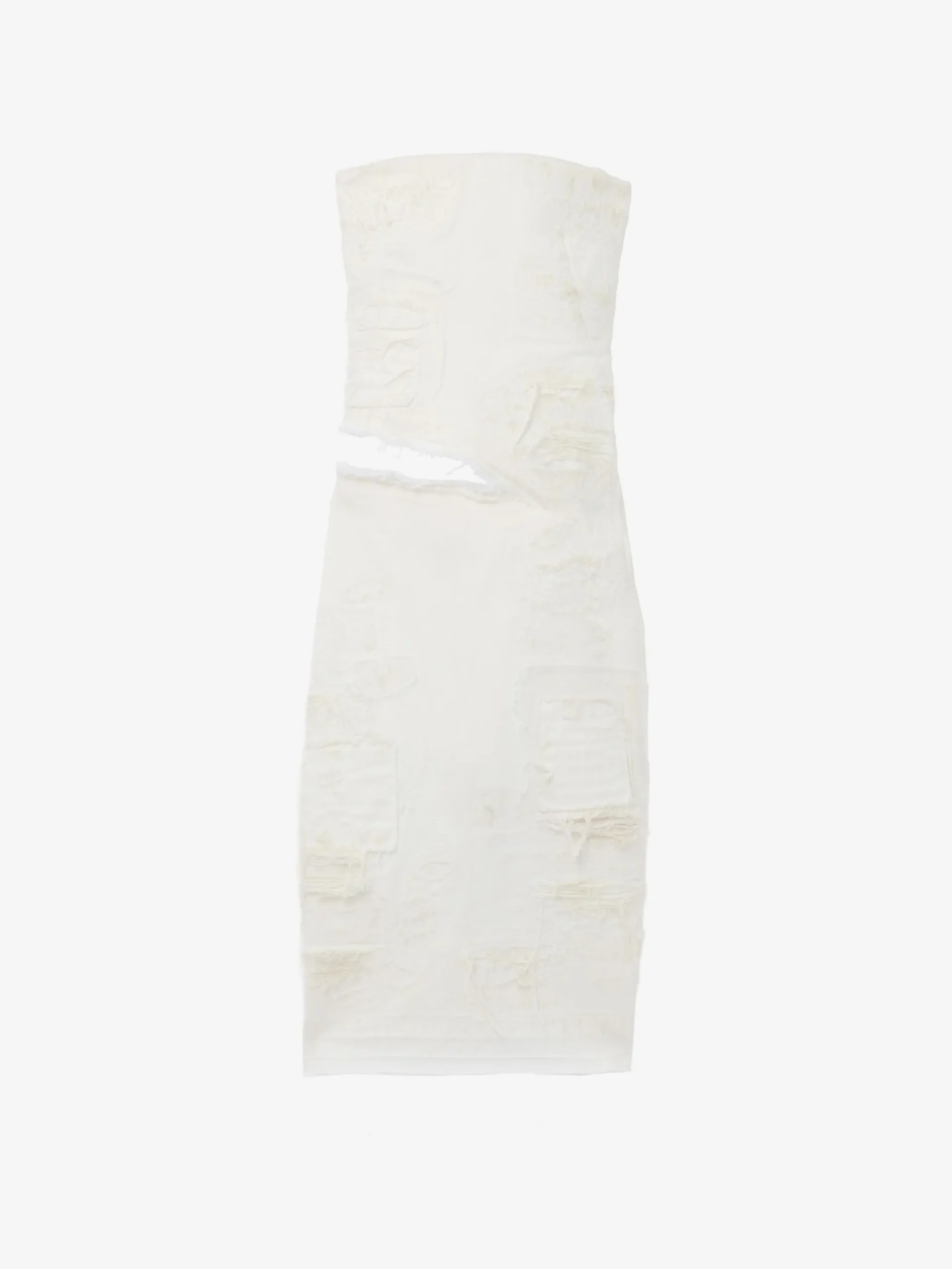 Women's Slashed Denim Strapless Dress in Ivory