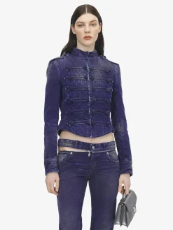 Women's Slashed Zip Bootcut Jeans in Purple