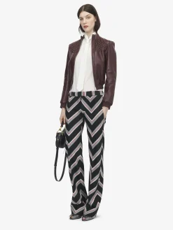 Women's Smocking Leather Jacket in Burgundy