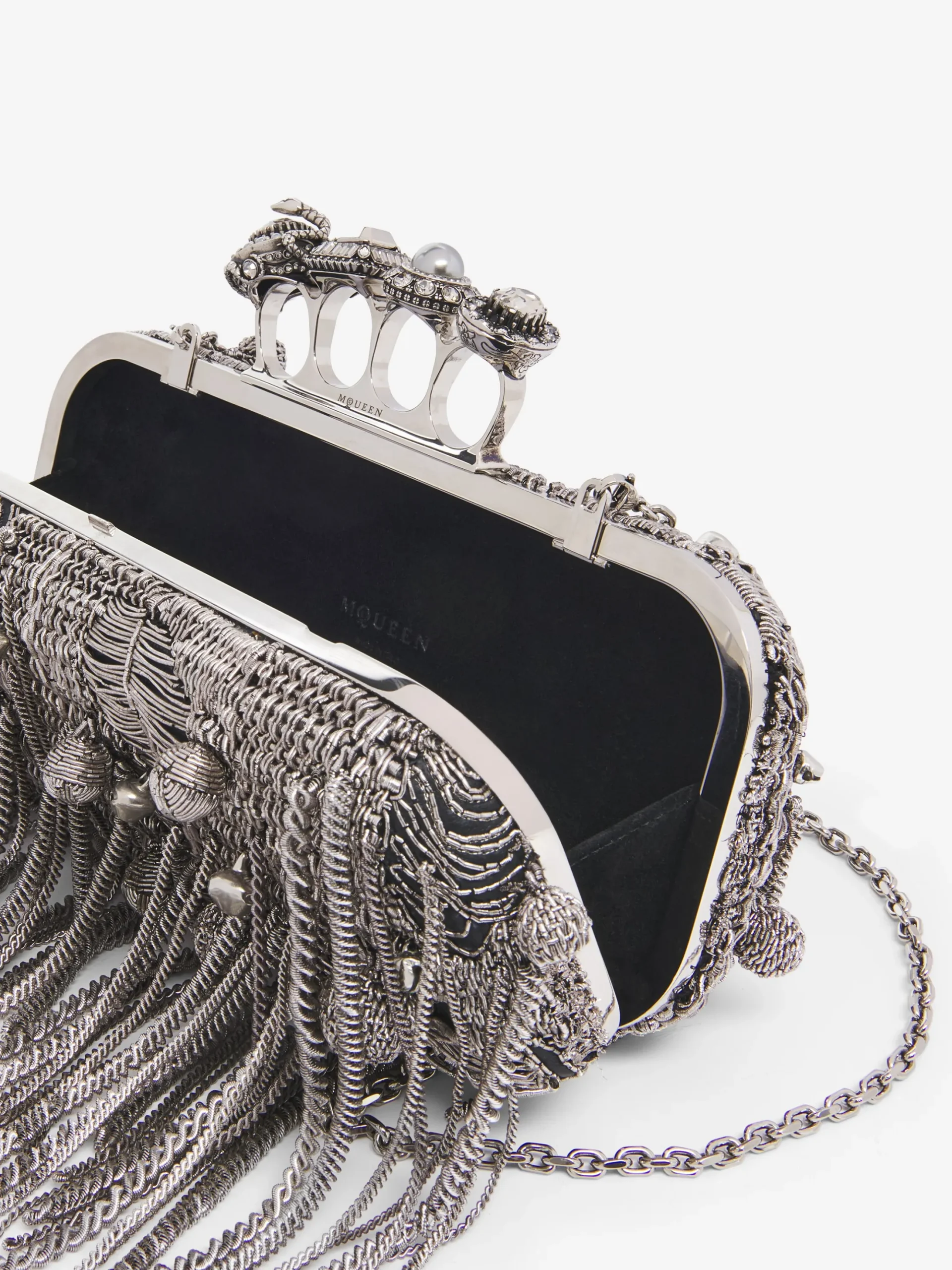 Women's Snake Knuckle Long Clutch in Black/Silver