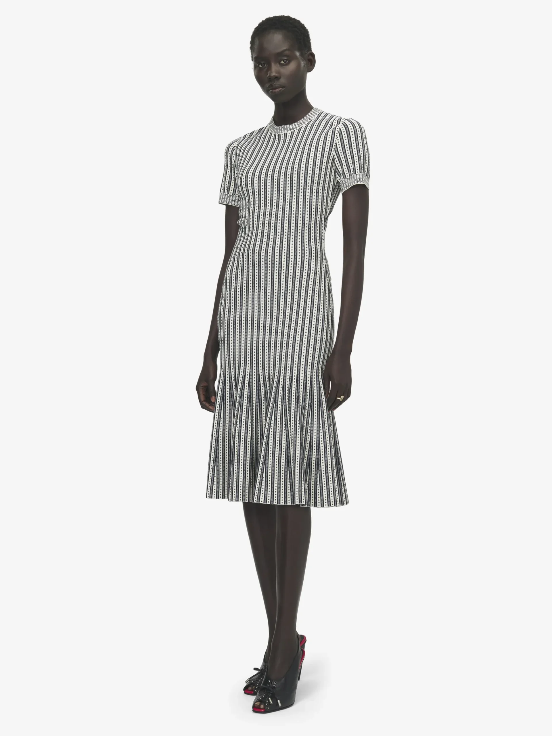 Women's Striped Knit Dress in Ivory/Navy