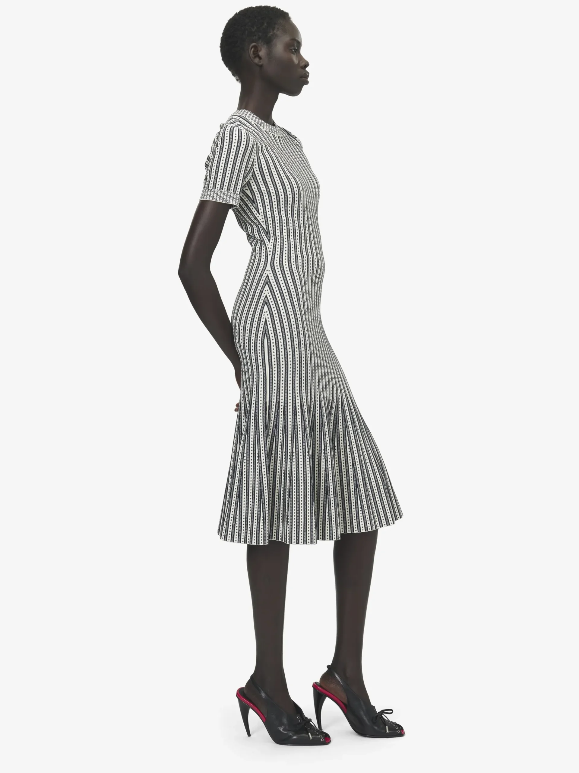Women's Striped Knit Dress in Ivory/Navy