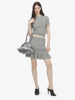 Women's Striped Knit Mini Skirt in Ivory/Navy