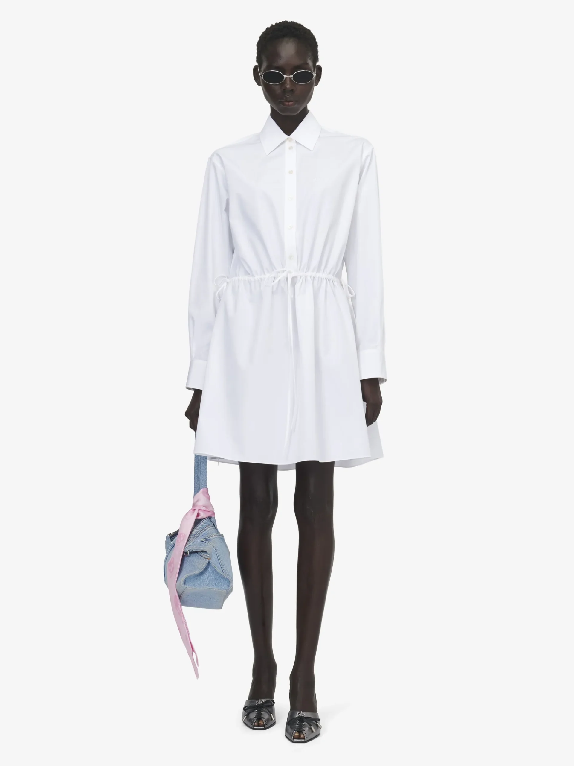 Women's Tie Detail Shirt Dress in Optical White