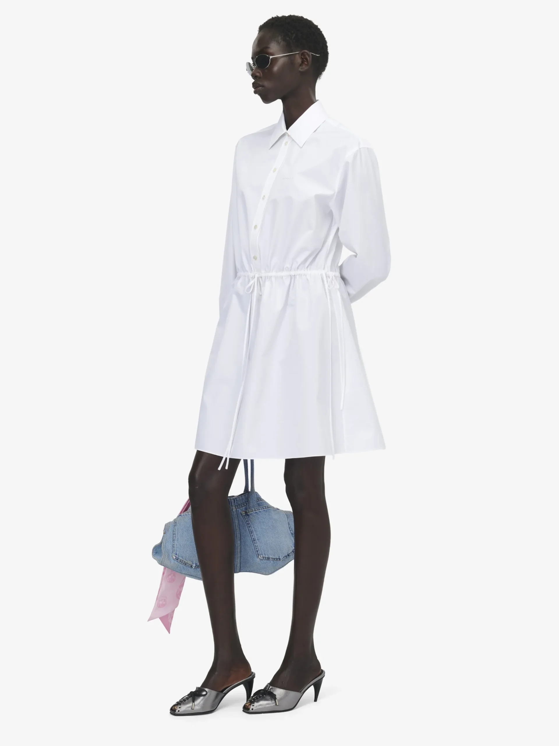 Women's Tie Detail Shirt Dress in Optical White