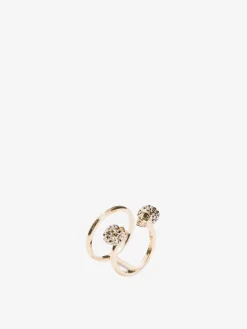 Women's Twin Skull Double Ring in Light Gold-finish