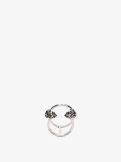 Women's Twin Skull Double Ring in Silver-finish