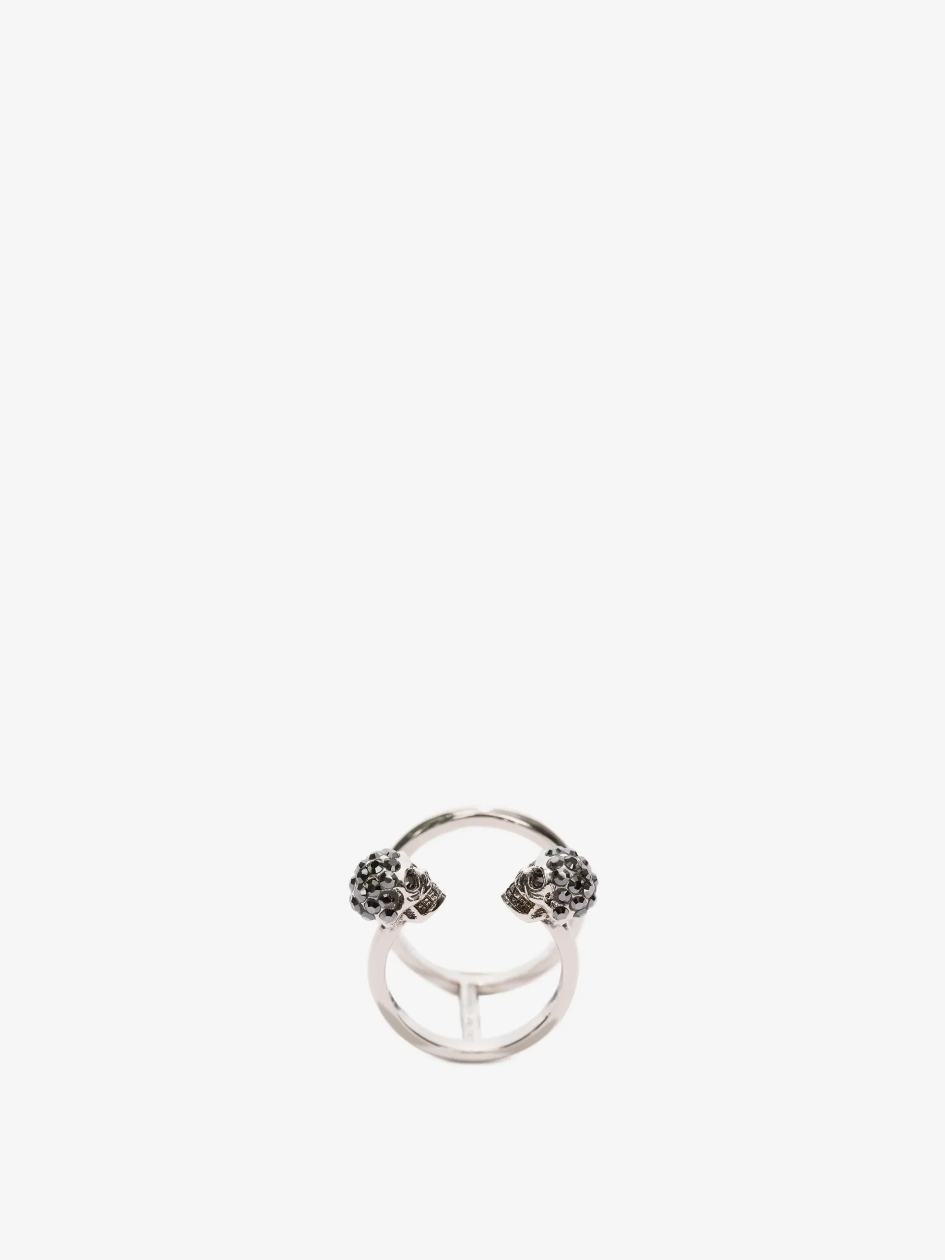 Women's Twin Skull Double Ring in Silver-finish