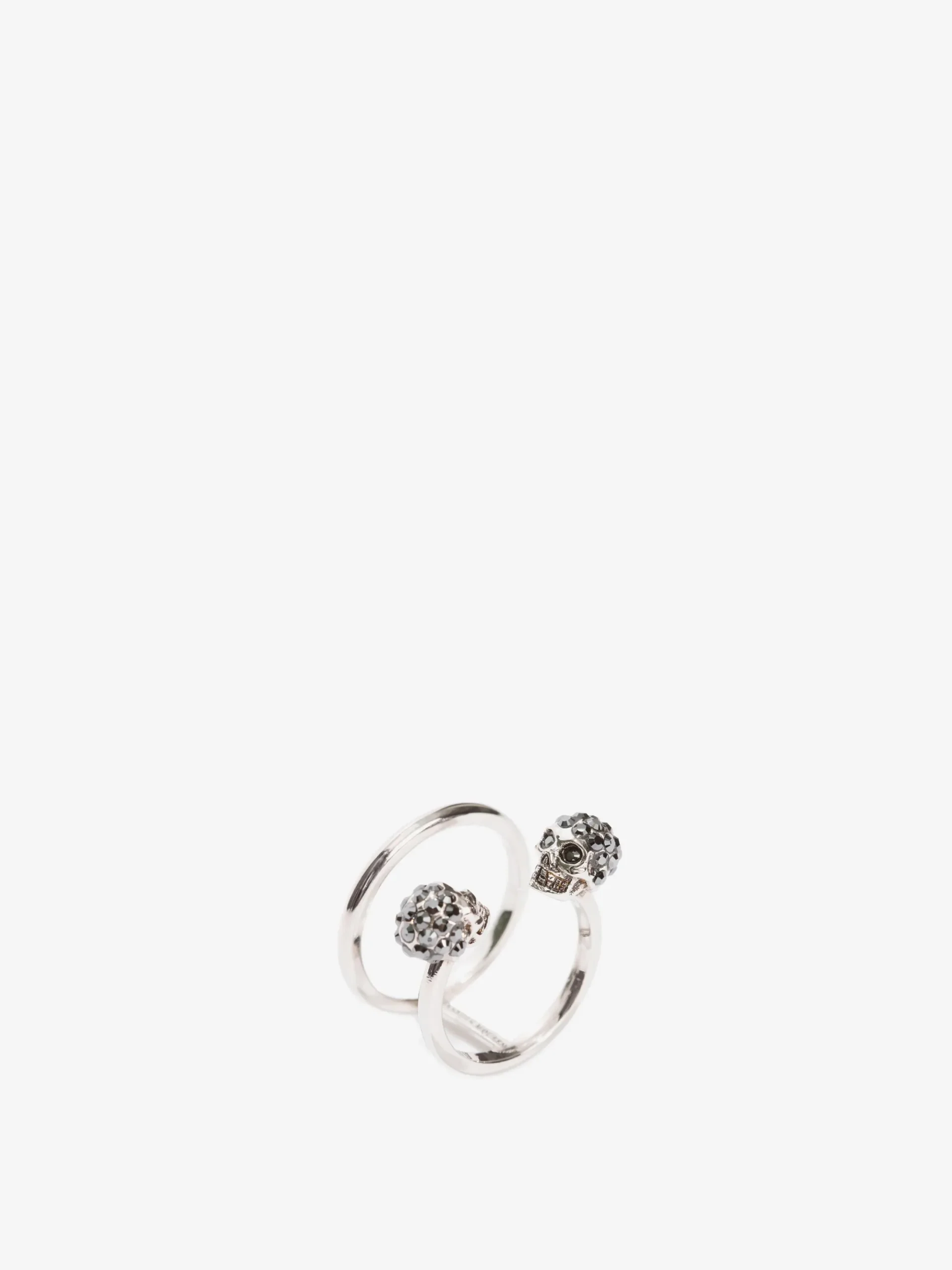 Women's Twin Skull Double Ring in Silver-finish