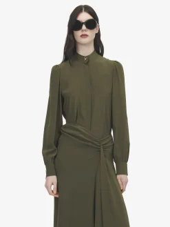 Women's Wishbone Silk Shirt in Green
