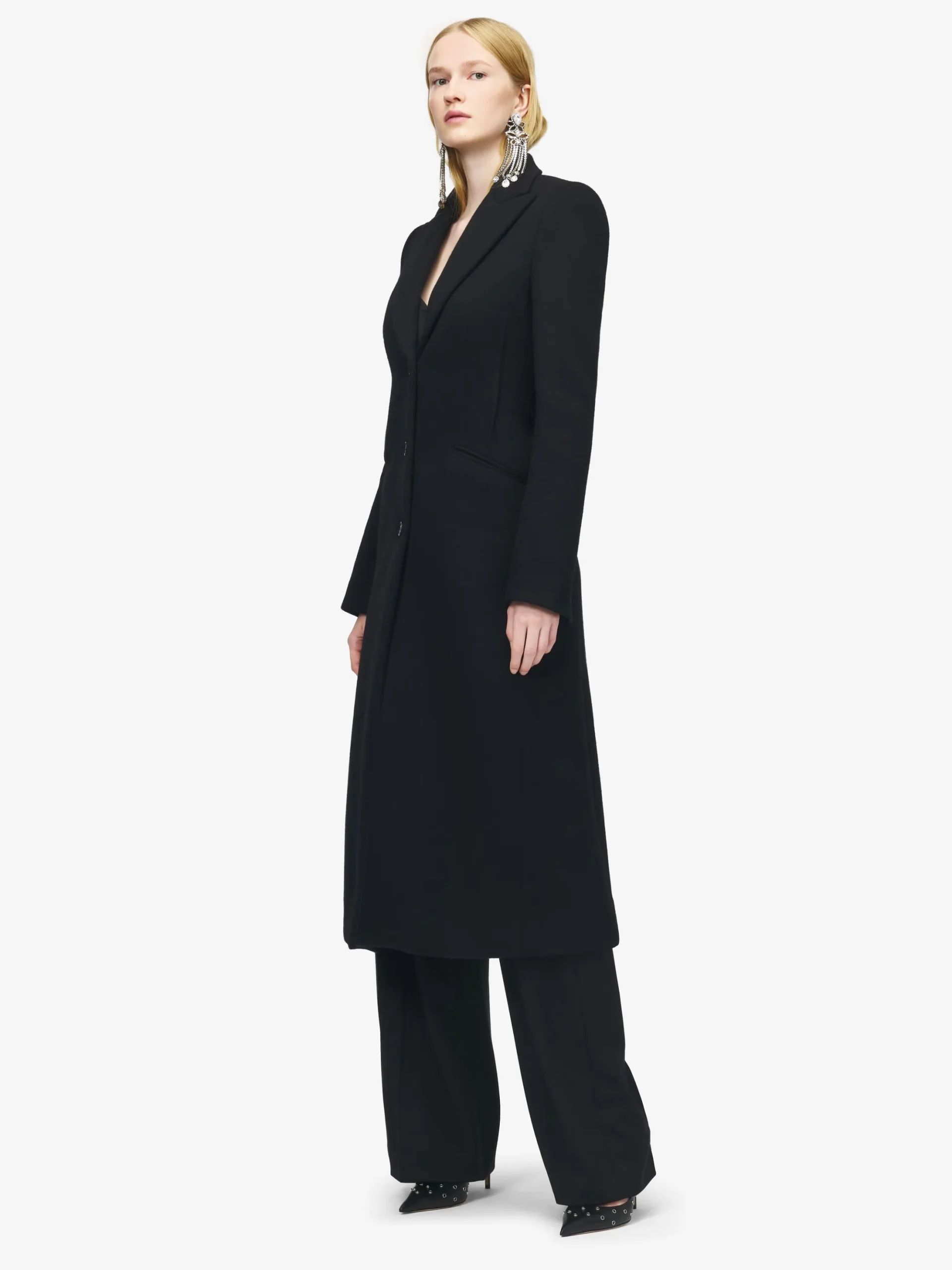 Women's Wool Felt Single-breasted Coat in Black