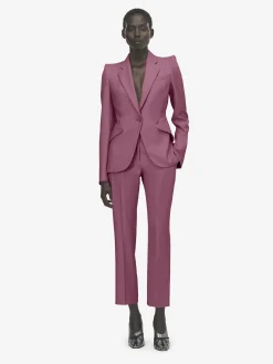 Women's Wool Gabardine Cigarette Trousers in Pink