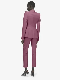 Women's Wool Gabardine Cigarette Trousers in Pink