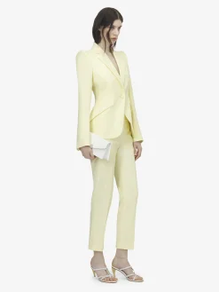 Women's Wool Gabardine Cigarette Trousers in Yellow