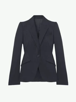 Women's Wool Single-breasted Jacket in Indigo