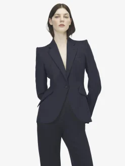 Women's Wool Single-breasted Jacket in Indigo