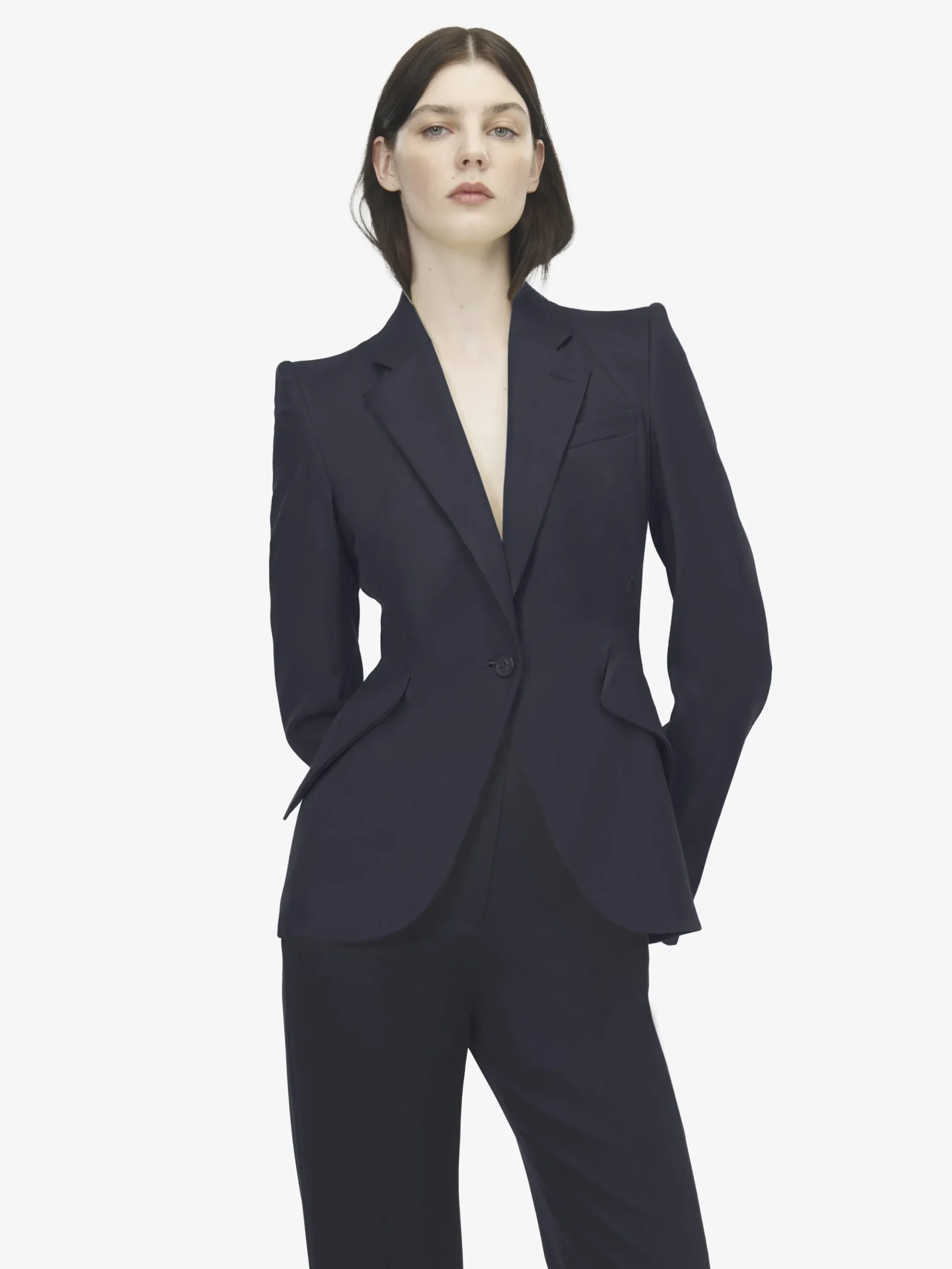Women's Wool Single-breasted Jacket in Indigo