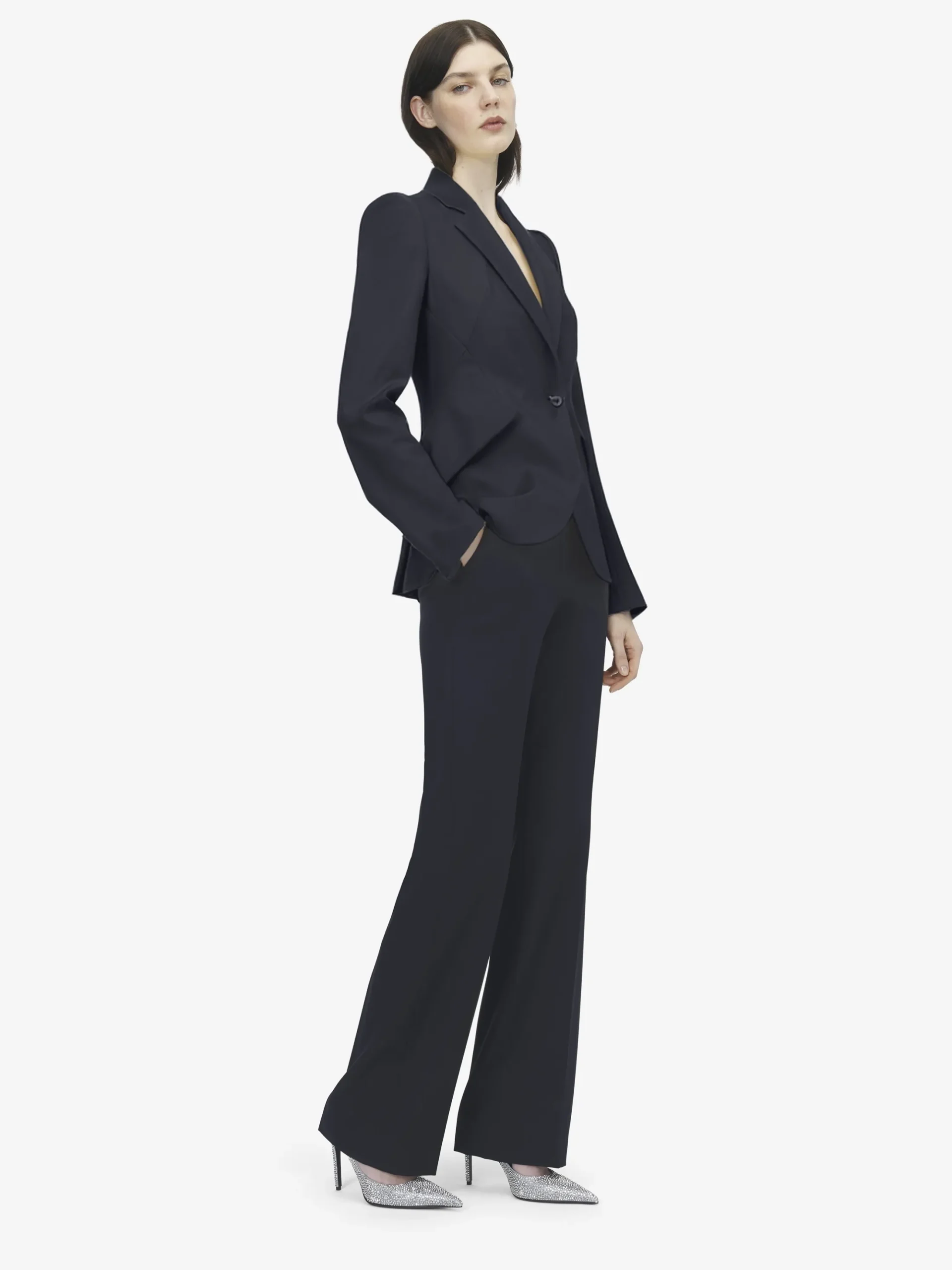 Women's Wool Single-breasted Jacket in Indigo