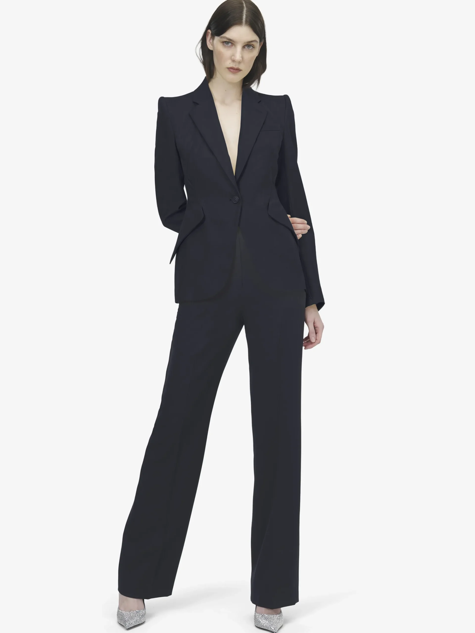 Women's Wool Single-breasted Jacket in Indigo